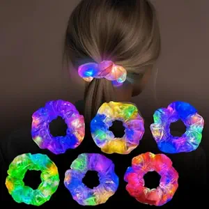 6-Piece Mermaid LED Light-Up Scrunchies, 3 Glow Modes, Colorful Glowing Hair Accessories for Parties, Festivals & Raves