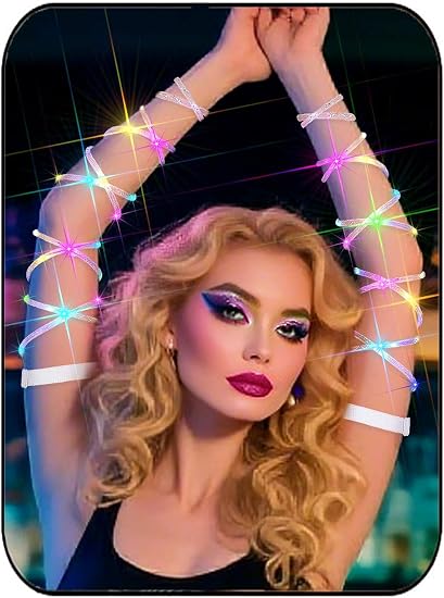LED Arm Wraps Rave Glow Body Harness & Light-Up Hand Straps, Cyberpunk Neon EDM Festival Accessories for Women