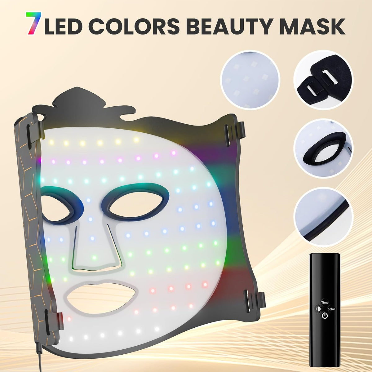 7-Color LED Facial Skin Care Mask, Cordless Silicone Light Therapy Face Mask with 7 LED Colors, for Home & Salon Use